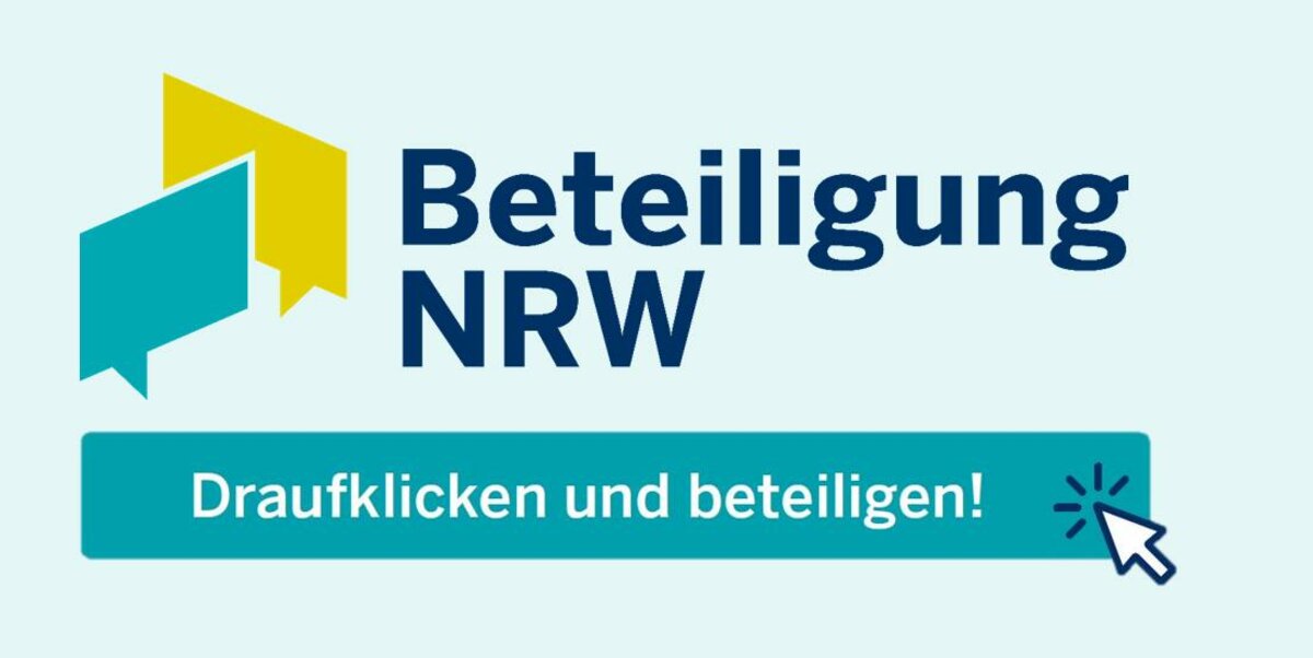 Logo des Portals Beteiligung NRW mit dem Schriftzug Draufklicken und beteiligen!