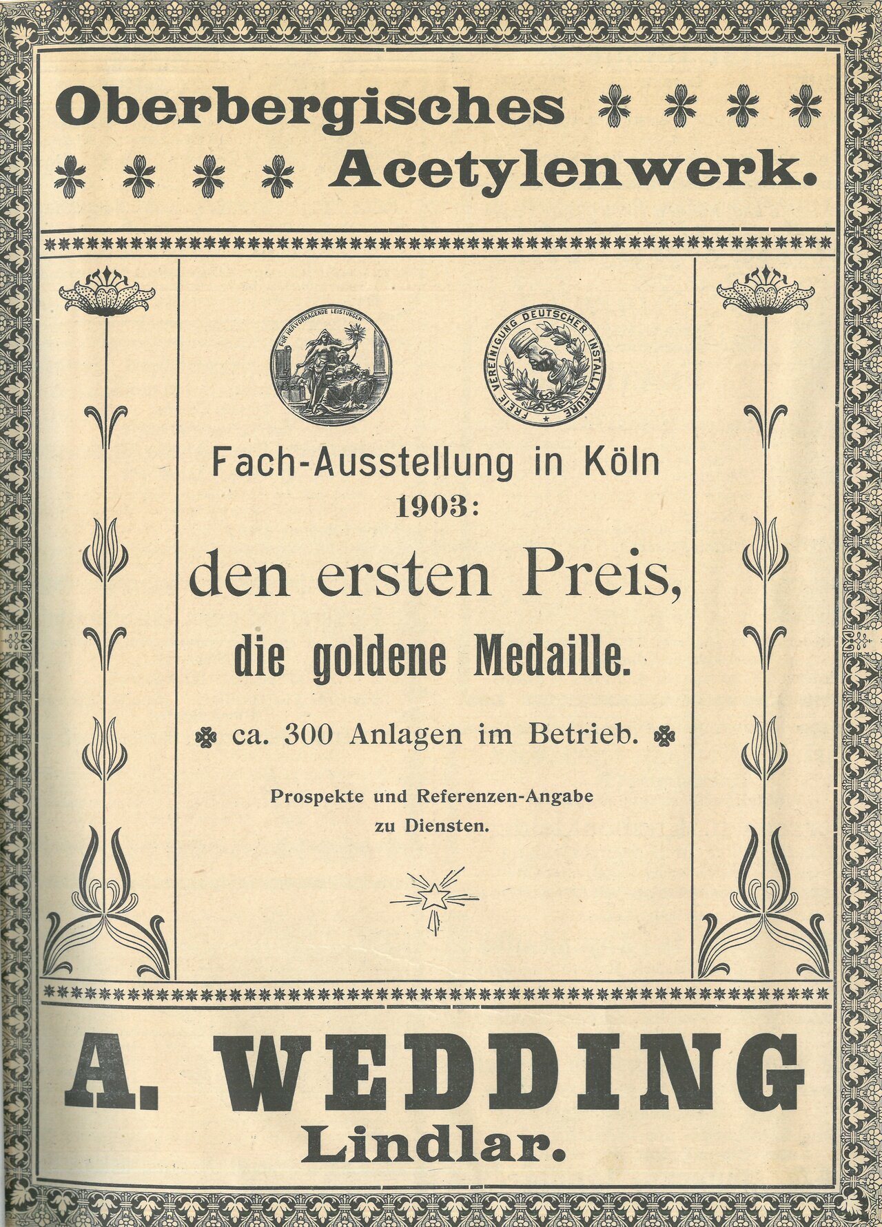 Werbung auf der Fachausstellung in Köln, 1904, Bergischer Agent