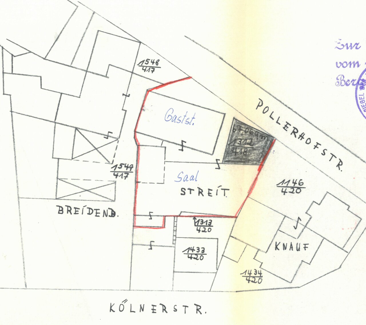 Lageplan zur Konzession, GAL Bestand II Nr. 112 (Ausschnitt)
