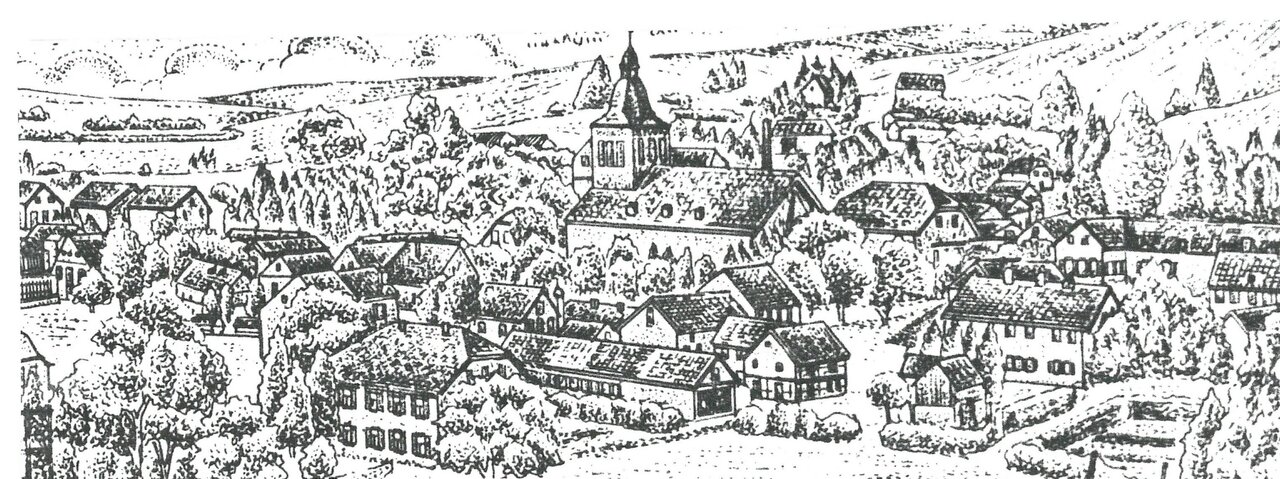 Zeichnung des Ortskerns und Umgebung, o.D., unbekannt aus GAL Sammlung Ursula Homberg Nr. 184