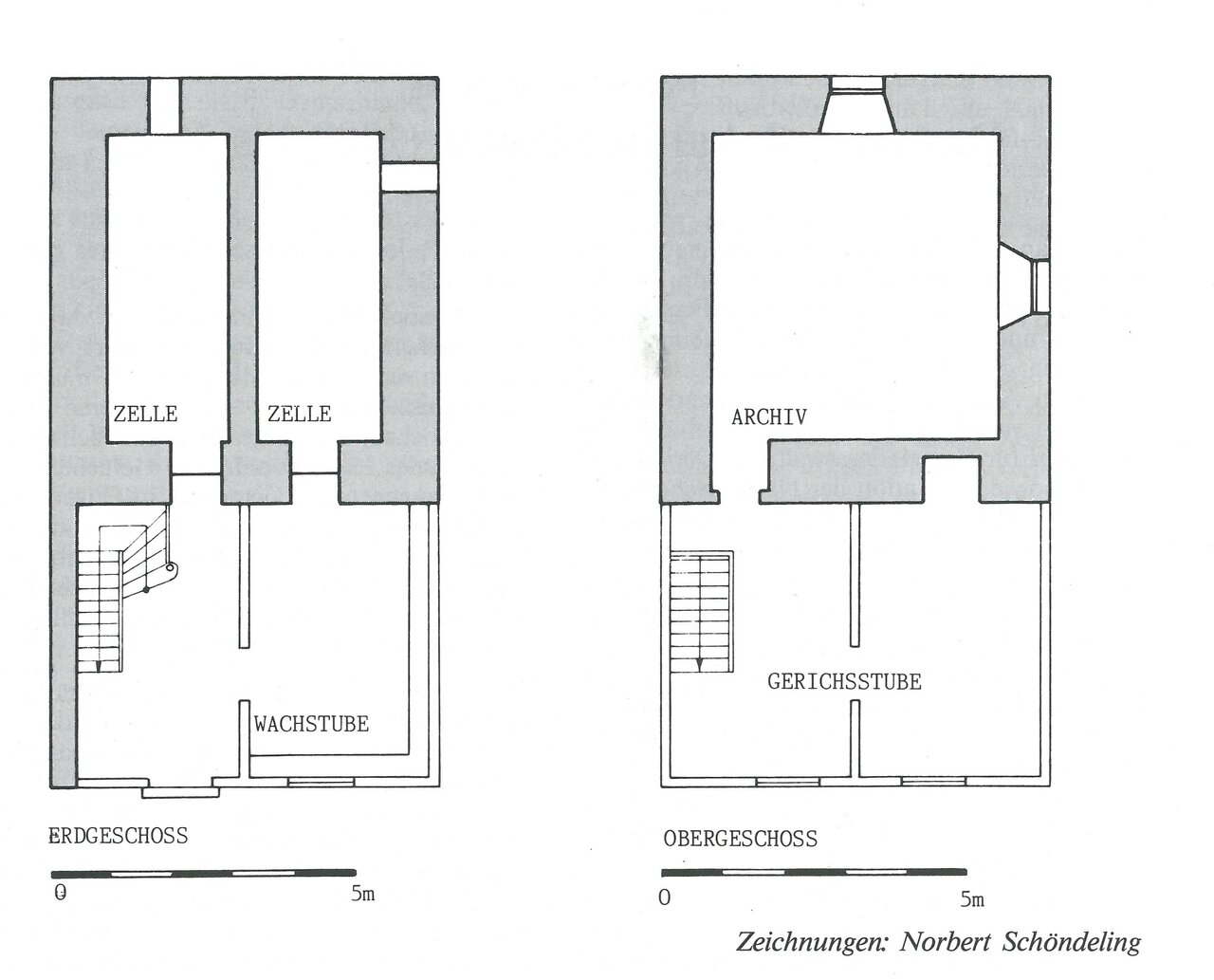 Zeichnung der Arrestzellen, o.D. von Norbert Schöndeling