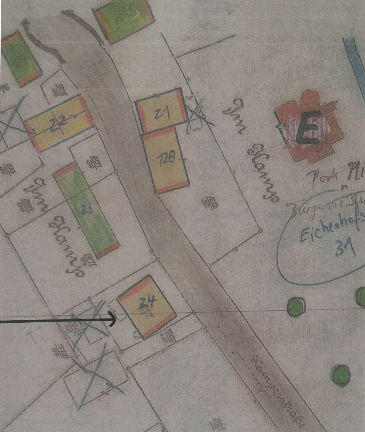 Katasterplan -Ausschnitt-, um 1900, Katasteramt des Oberbergischen Kreises