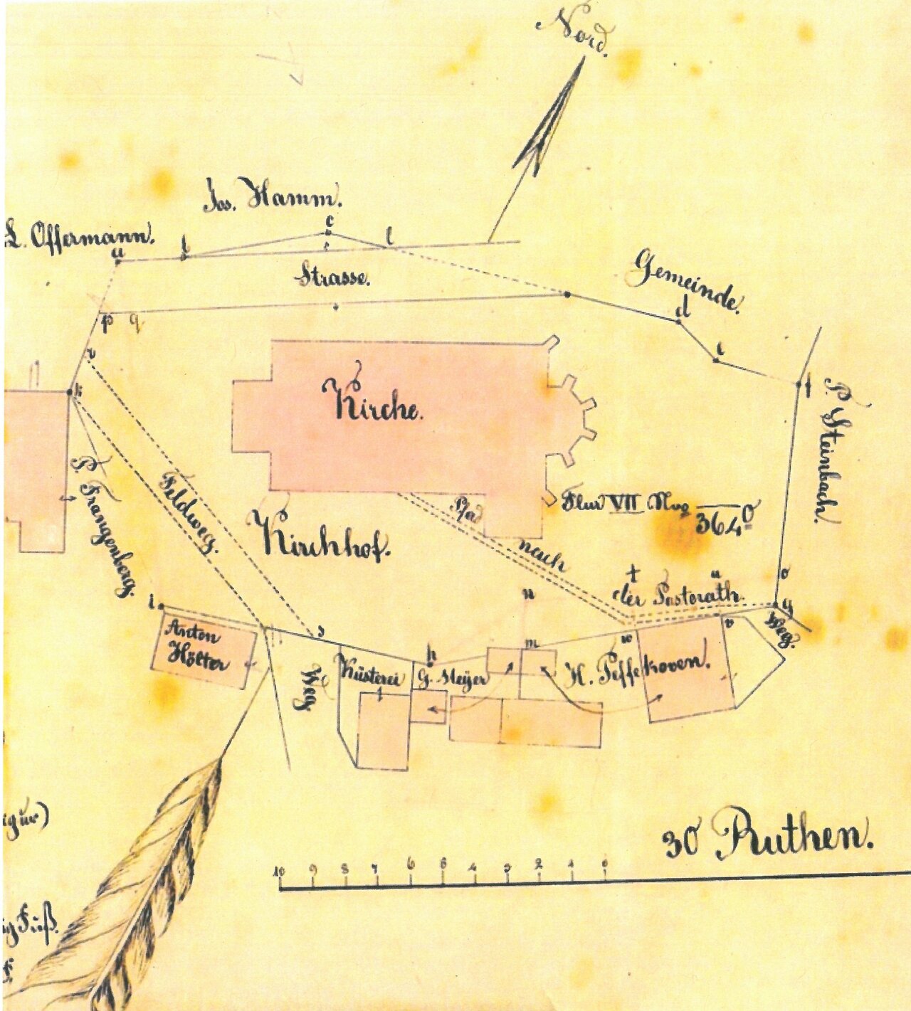 Zeichnung des alten Kirchhofs, 1831, Urkataster, Gemeindearchiv Lindlar