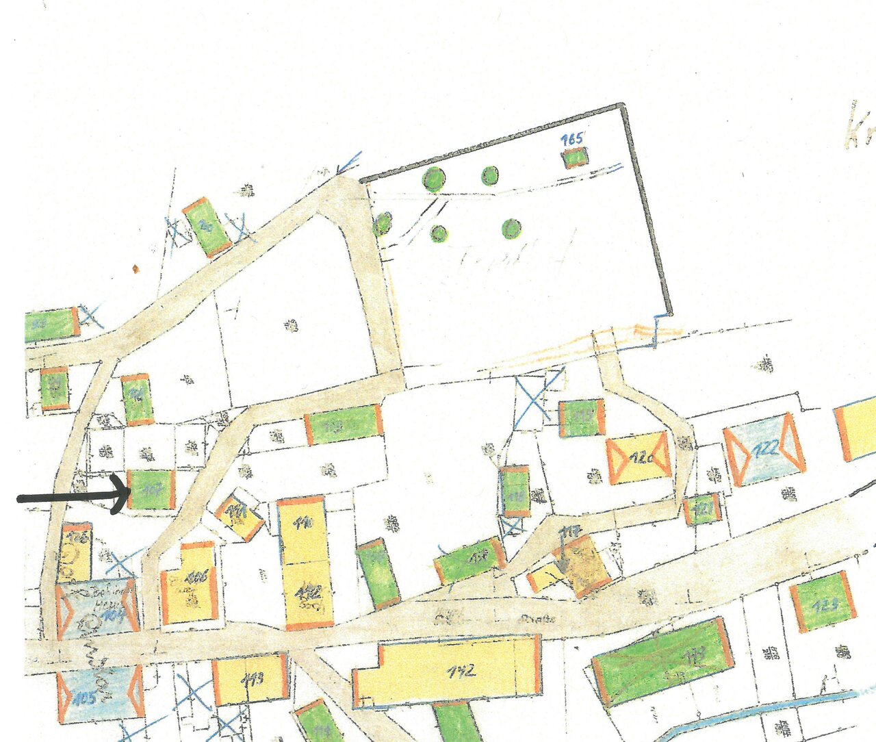 Auszug aus dem Katasterplan, um 1900, Katasteramt des Oberbergischen Kreises