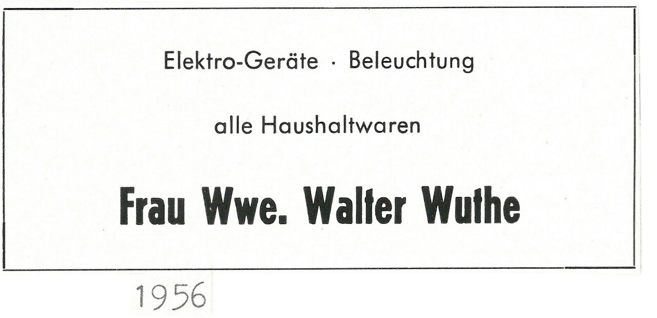 Werbeanzeige Frau Ww. Walter Wuthe, 1956, Bergische Wacht