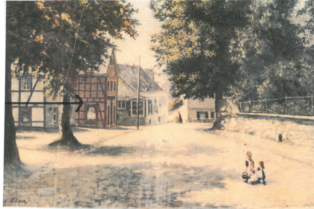 Hauptstraße 10 -mit Pfeil-, um 1910, Foto eines Gemälde von H.O. Rüger