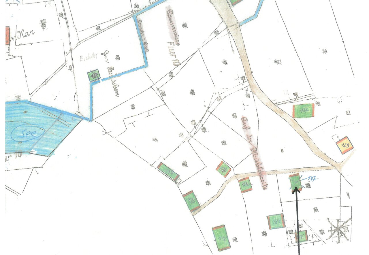 Katasterplan -mit Pfeil-, um 1900, Katasteramt des Oberbergischen Kreises